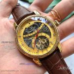 Perfect Replica Vacheron Constantin Yellow Skeleton Dial All Gold Diamond Bezel 43mm Watch 